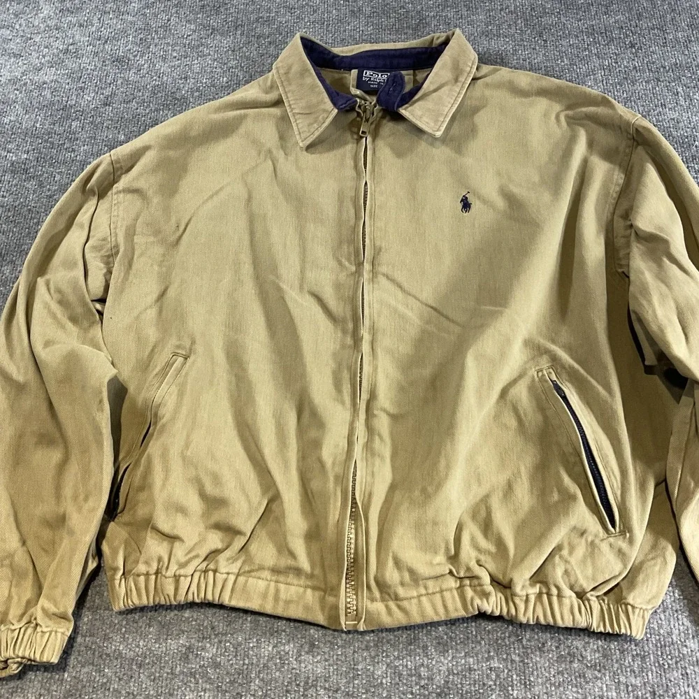 Vintage 90s Polo Ralph Lauren XXL Harrington Jacket Made USA Tan Pony Bomber